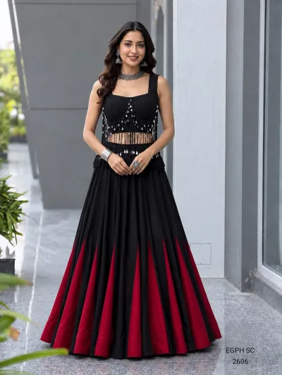 Luxury Black & Crimson Designer Evening Lehenga for Women